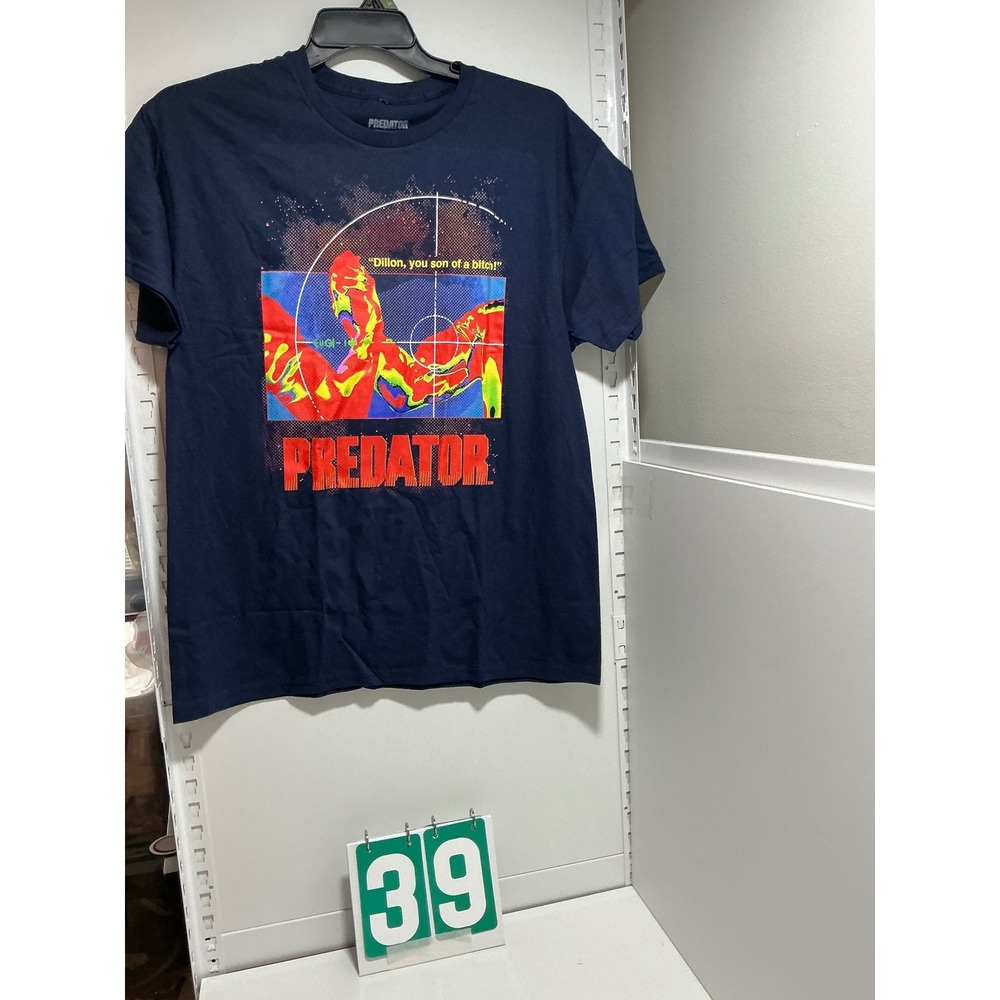 Predator Movie Graphic T Shirt Mens Large Navy Blue LootWear Dillon Quote Tee